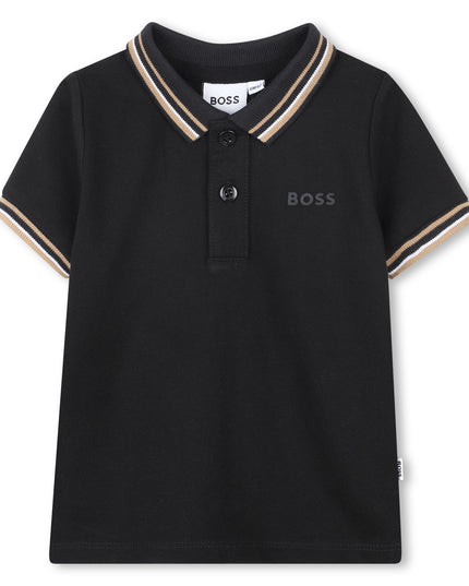 Kids atelier-Boss-Black Short Sleeve Polo Shirt