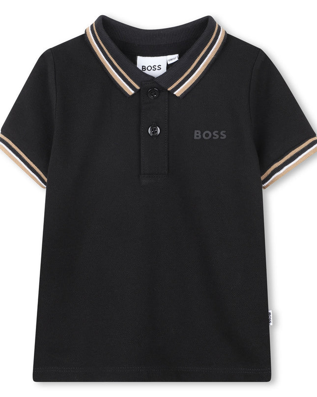 Kids atelier-Boss-Black Short Sleeve Polo Shirt
