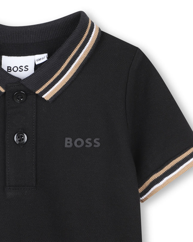 Kids atelier-Boss-Black Short Sleeve Polo Shirt