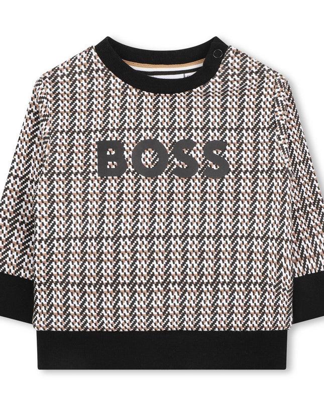 Kids Atelier-Boss-Black Check Logo Sweatshirt