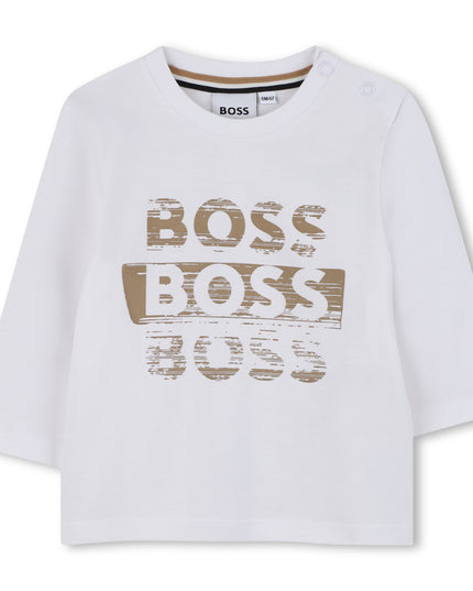 Kids atelier-Boss-Ivory Long Sleeve T-Shirt