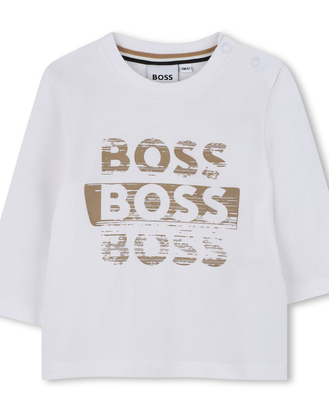 Kids atelier-Boss-Ivory Long Sleeve T-Shirt