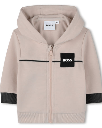 Kids Atelier-Boss-Baby Boys Beige & White Logo Tracksuit Set