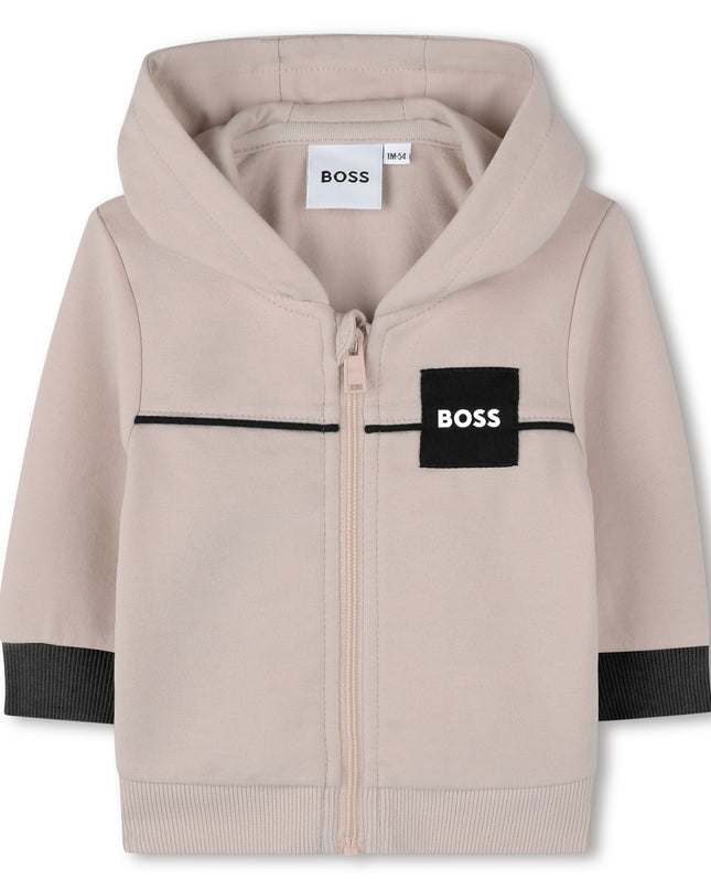 Kids Atelier-Boss-Baby Boys Beige & White Logo Tracksuit Set