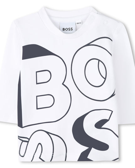 Kids Atelier-Boss-Baby Boys Beige & White Logo Tracksuit Set