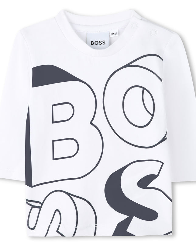 Kids Atelier-Boss-Baby Boys Beige & White Logo Tracksuit Set
