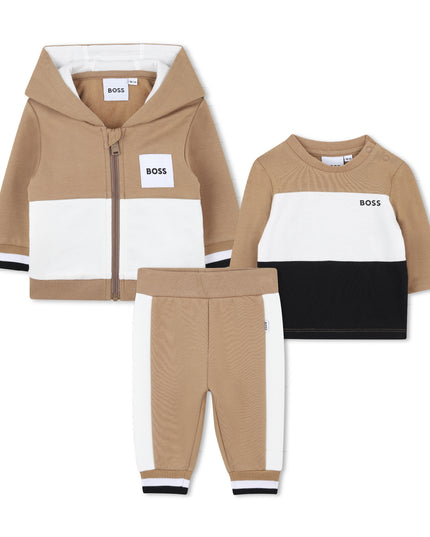 Kids Atelier-Boss-Baby Boys Beige Logo Tracksuit Set