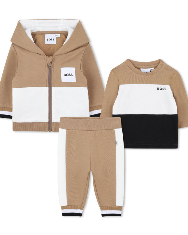 Kids Atelier-Boss-Baby Boys Beige Logo Tracksuit Set