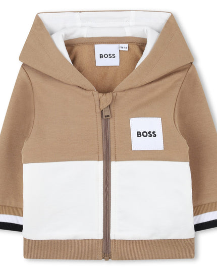 Kids Atelier-Boss-Baby Boys Beige Logo Tracksuit Set