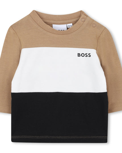 Kids Atelier-Boss-Baby Boys Beige Logo Tracksuit Set