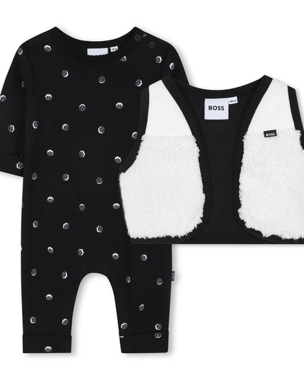 Kids Atelier-Boss-Kids Black Polka Dot Baby Romper and Vest Set