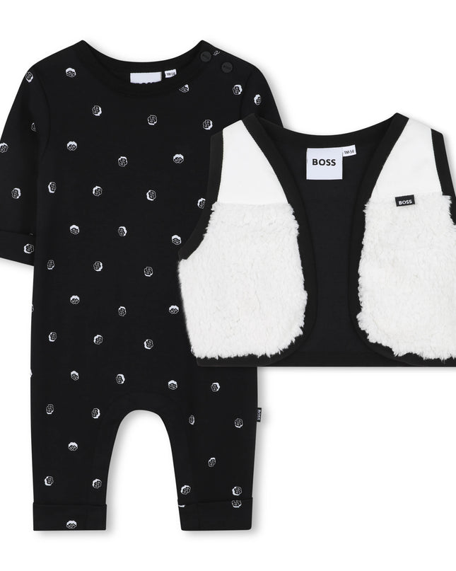 Kids Atelier-Boss-Kids Black Polka Dot Baby Romper and Vest Set