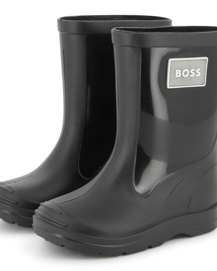 Kids Atelier-Boss-Boss Kids Black Rain Boots with Applique