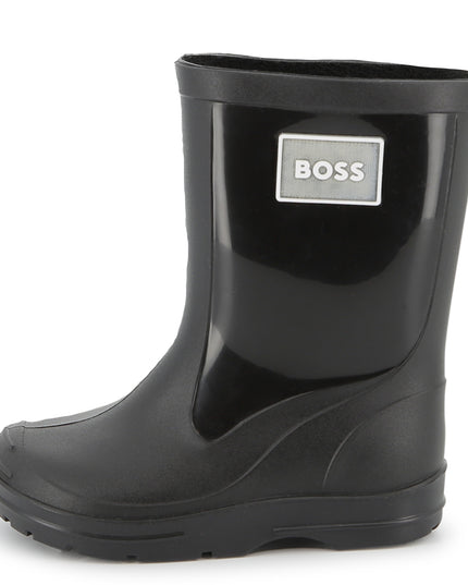 Kids Atelier-Boss-Boss Kids Black Rain Boots with Applique