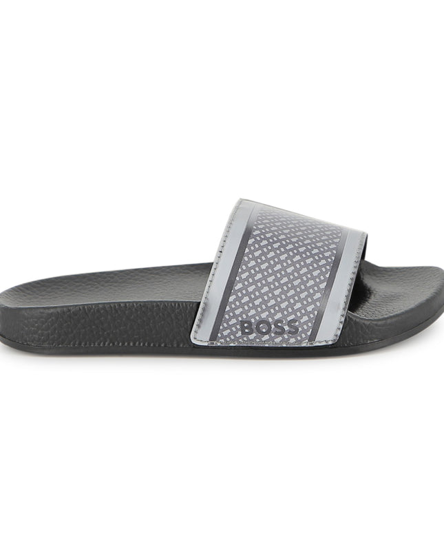 kids atelier boss Black & Gray Grid Slides