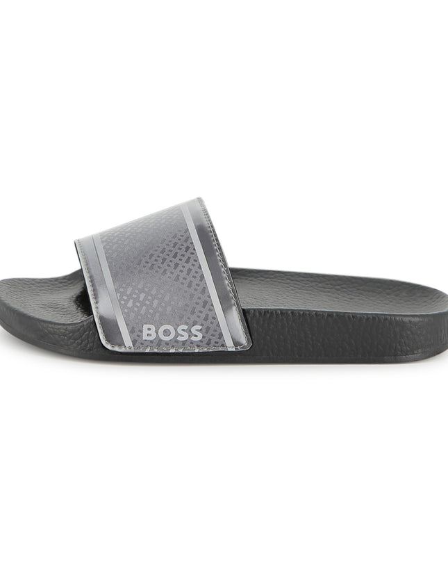 kids atelier boss Black & Gray Grid Slides