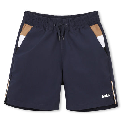 kids atelier boss Navy Color-Block Swimshorts