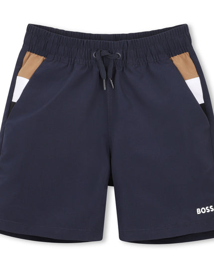 kids atelier boss Navy Color-Block Swimshorts