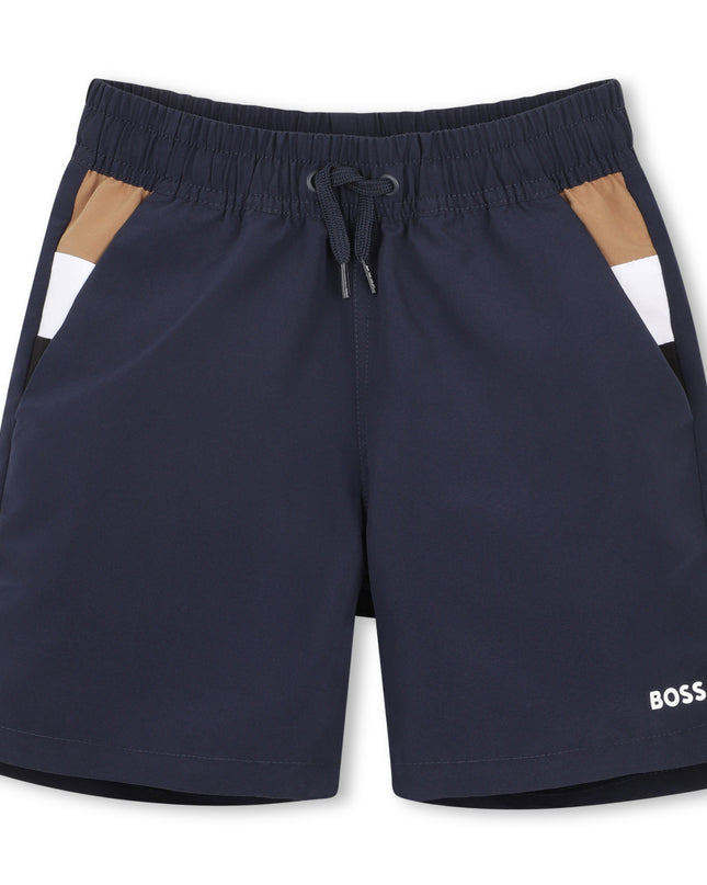 kids atelier boss Navy Color-Block Swimshorts