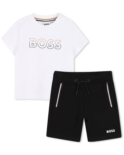 kids atelier boss White & Black Logo Short Set