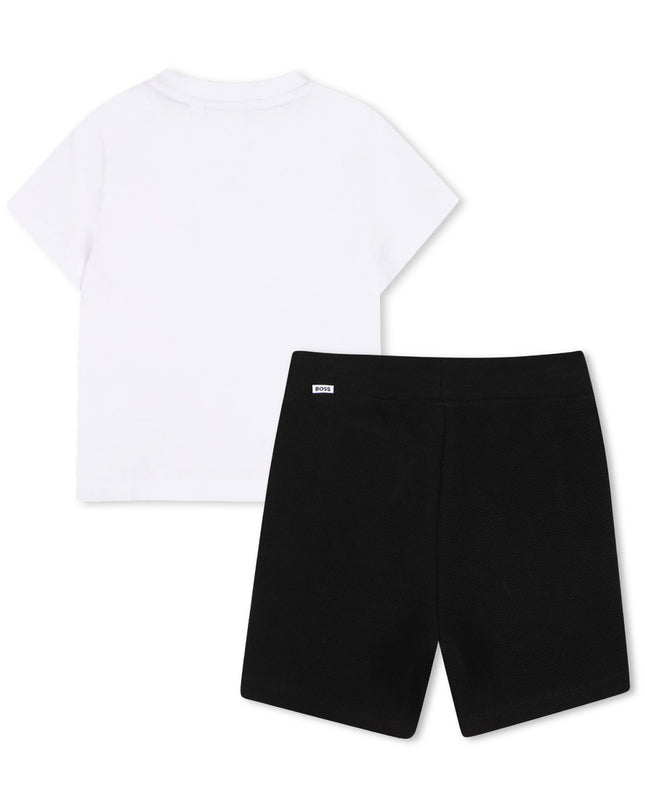 kids atelier boss White & Black Logo Short Set
