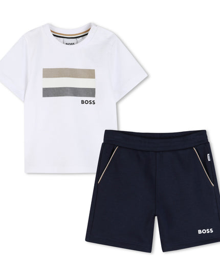 kids atelier boss White & Navy Graphic Short Set