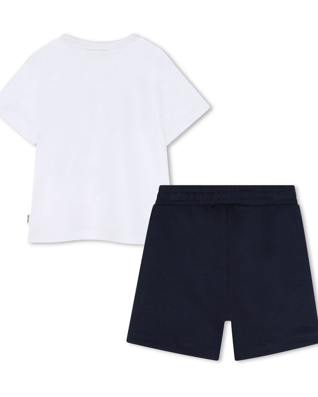 kids atelier boss White & Navy Graphic Short Set