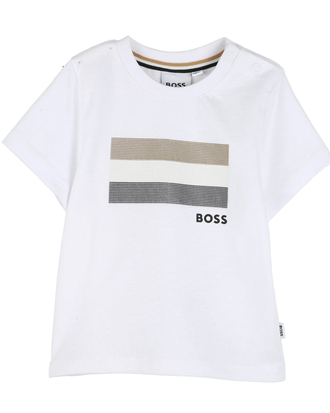 kids atelier boss White & Navy Graphic Short Set