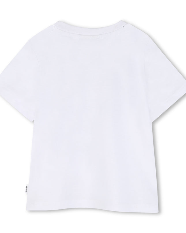kids atelier boss White & Navy Graphic Short Set