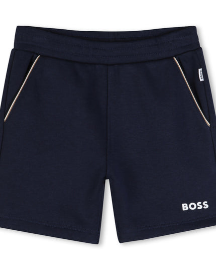 kids atelier boss White & Navy Graphic Short Set