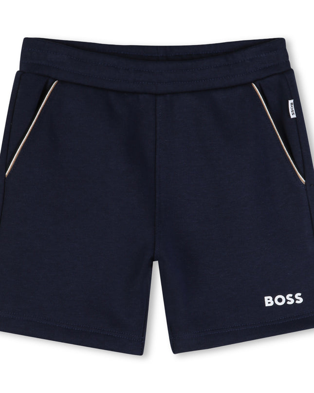 kids atelier boss White & Navy Graphic Short Set