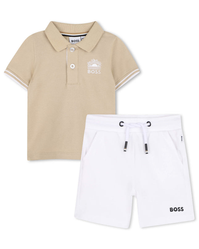 kids atelier boss Beige & White Polo Set