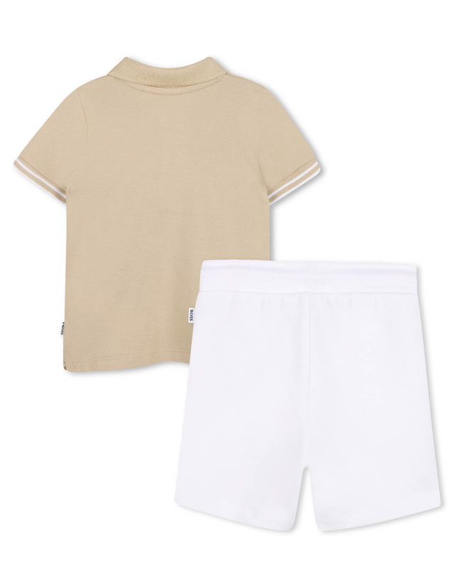 kids atelier boss Beige & White Polo Set