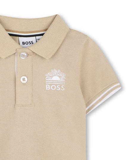 kids atelier boss Beige & White Polo Set