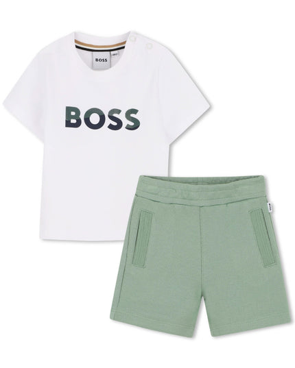 kids atelier boss White & Light Green Short Set