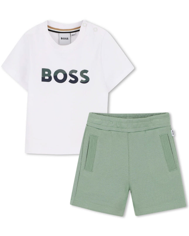 kids atelier boss White & Light Green Short Set