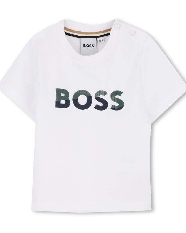 kids atelier boss White & Light Green Short Set