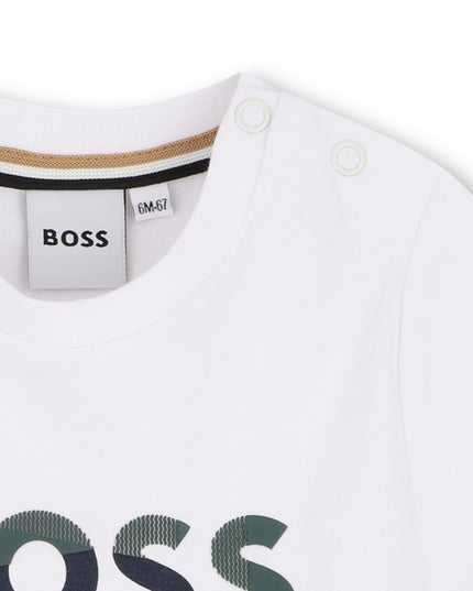 kids atelier boss White & Light Green Short Set