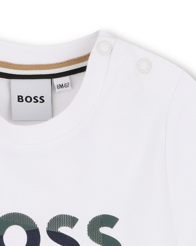 kids atelier boss White & Light Green Short Set
