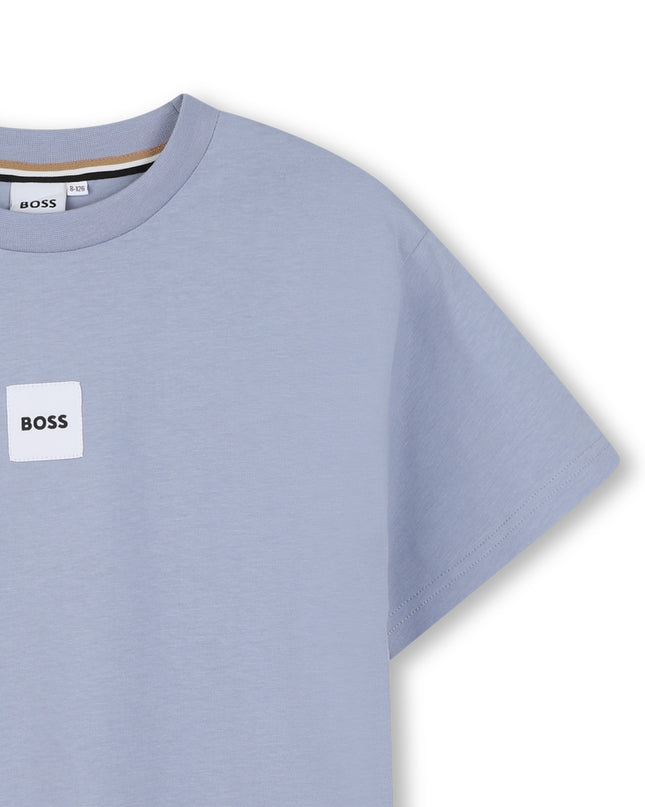 kids atelier boss Light Blue Logo Short Sleeve T-Shirt
