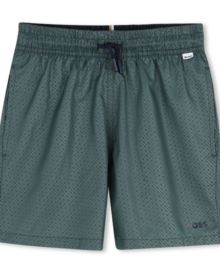 kids atelier boss Green Patterned Logo Swimshorts