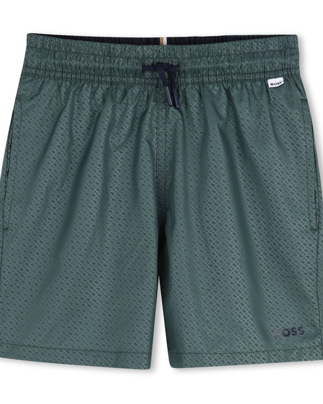 kids atelier boss Green Patterned Logo Swimshorts