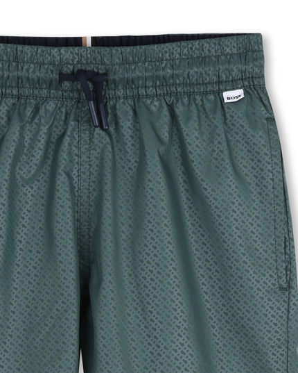 kids atelier boss Green Patterned Logo Swimshorts