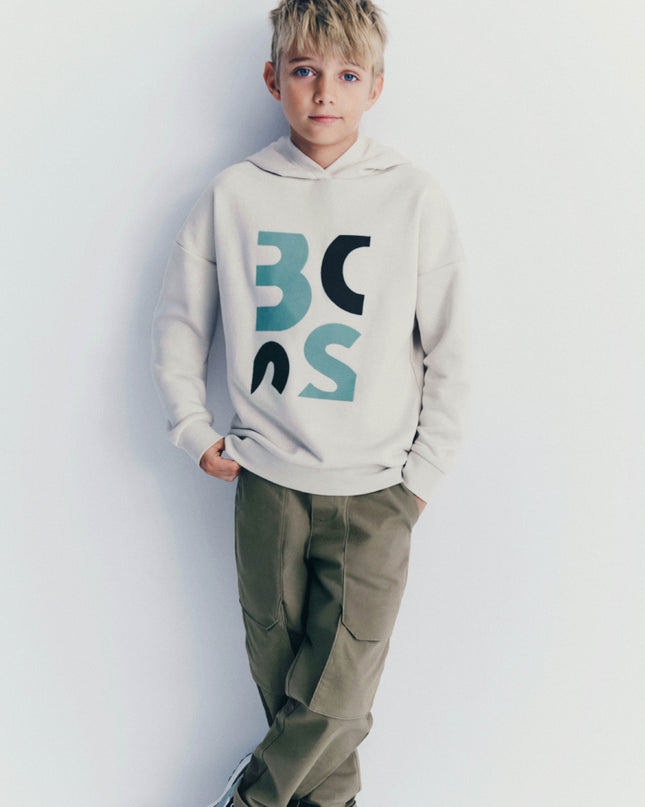 kids atelier boss Light Beige Graphic Hoodie