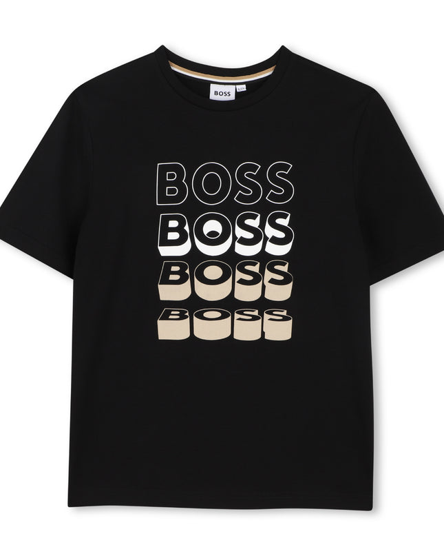 kids atelier boss Black Gradient Logo T-Shirt