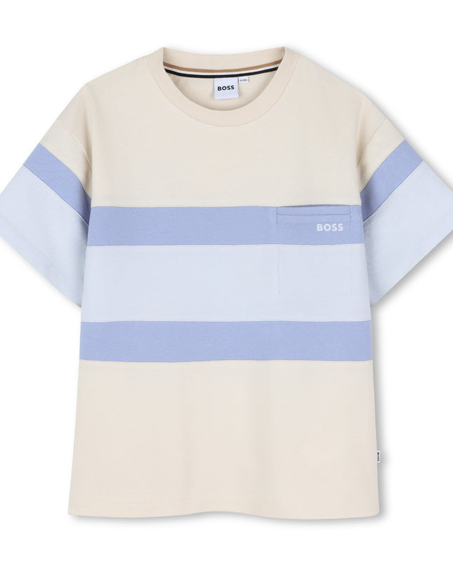 kids atelier boss Beige & Light Blue Stripe T-Shirt