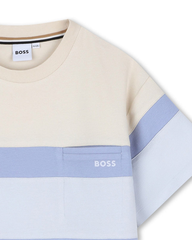 kids atelier boss Beige & Light Blue Stripe T-Shirt