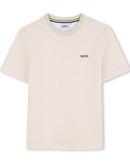 kids atelier boss Beige Minimal Logo T-Shirt
