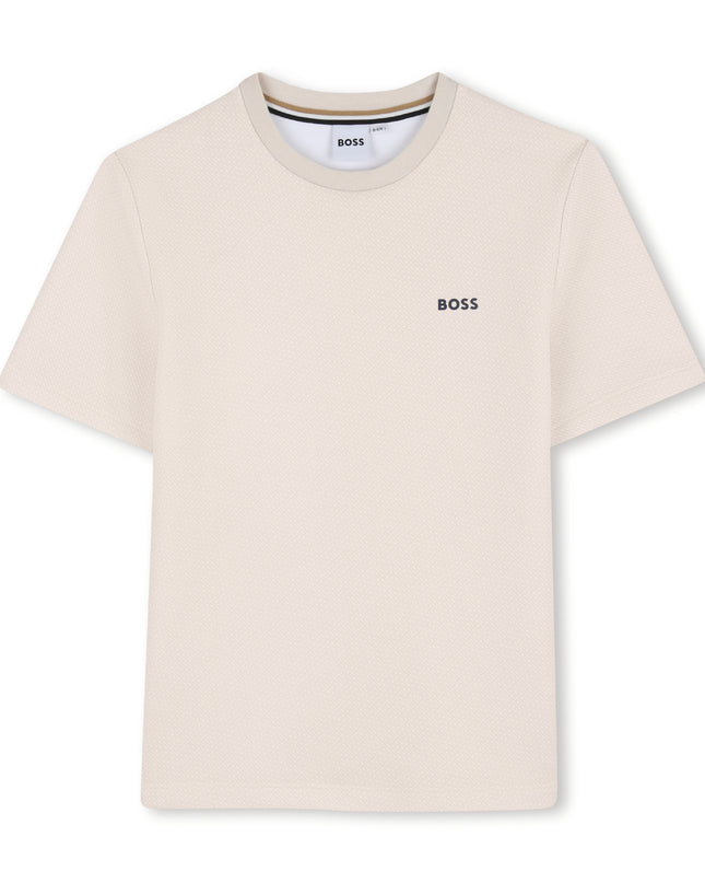 kids atelier boss Beige Minimal Logo T-Shirt