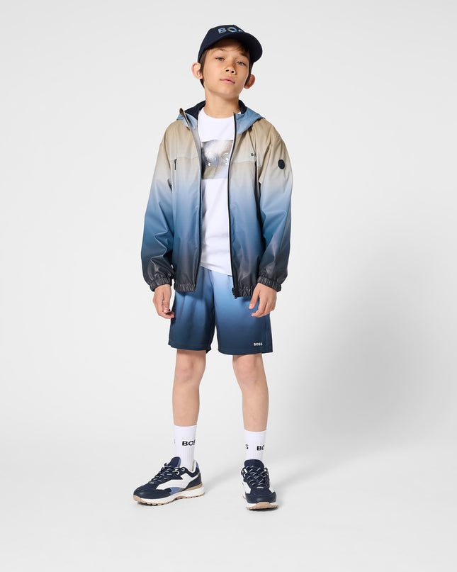 kids atelier boss Blue Gradient Hooded Windbreaker